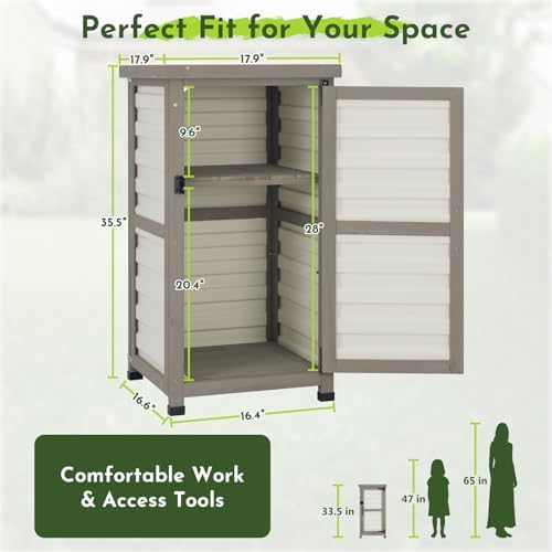 small outdoor storage cabinet with waterproof metal top, side view