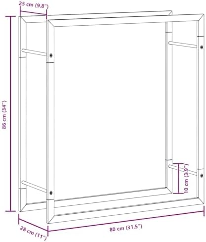 vidaxl firewood rack matt black 31.5"x11"x33.9" steel, close-up detail