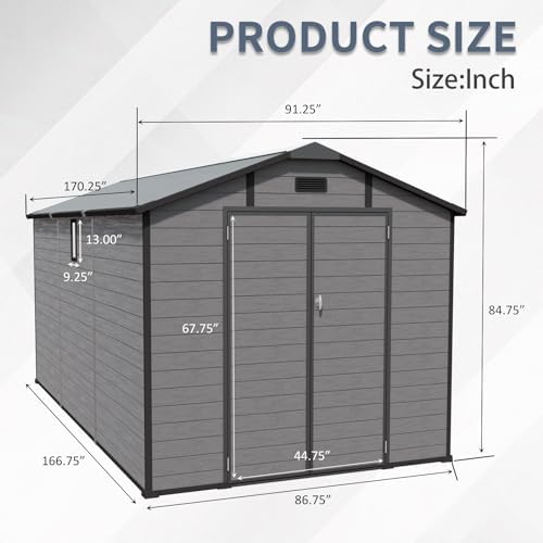 jt 8x14 ft resin storage shed, outdoor tool, close-up detail