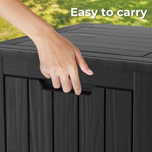 outdoor storage box small, lockable 45 gallon deck on a desk or shelf