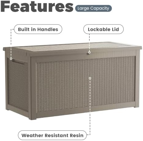 350 gallon outdoor storage box, waterproof resin deck on a desk or shelf