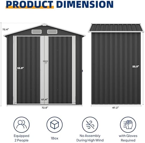udpatio 6x4 ft metal storage shed,outdoor shed,garden shed, close-up detail