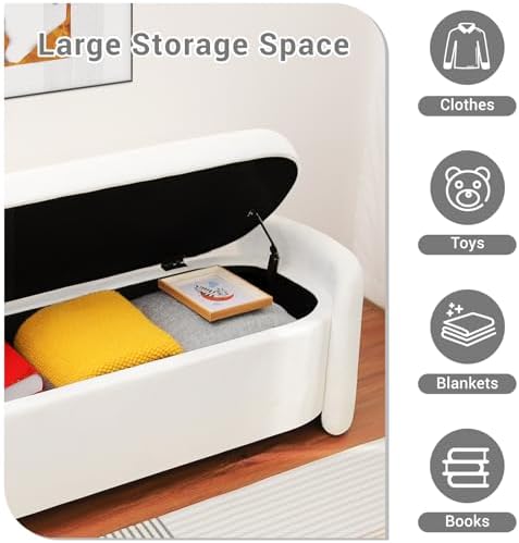 modern oval storage ottoman bench, 51.2" upholstered fabric, side view