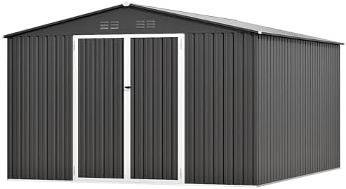 12ft dark grey outdoor storage shed, metal waterproof, view 9