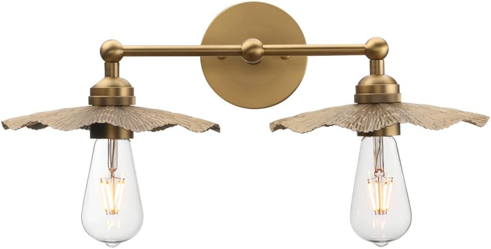 2-Head Wall Sconce Lamps Flower Design, Brass Bathroom Vanity Wall Light Above Mirror Lighting Fixture, Hardwired Metal Home Decor for Living Room Farmhouse Kitchen Lights
