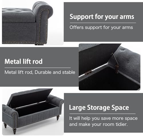 homeflex 58" storage bench for bedroom, end of, close-up detail