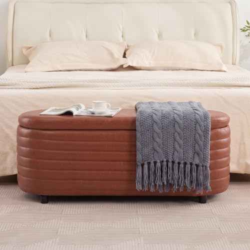 45.5" modern storage ottoman bench, brown leather, main product view