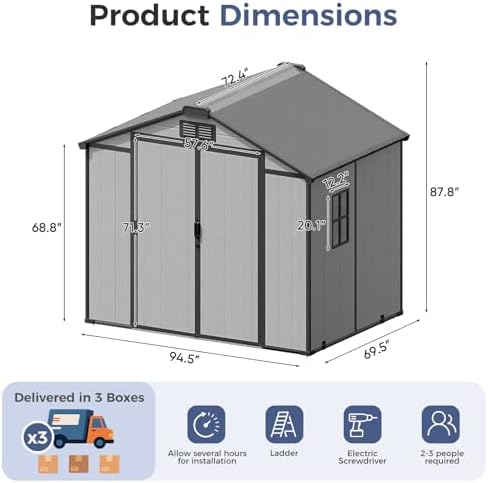 cdcasa 8x6x7 ft resin shed with floor included shown in use