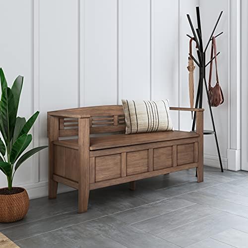 simplihome adams 48" wide solid wood storage bench shown in use