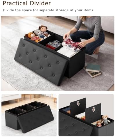 glaxyfur 43" storage ottoman bench, folding ottoman with, close-up detail