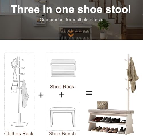 coat rack with shoe storage, shoe rack with, side view