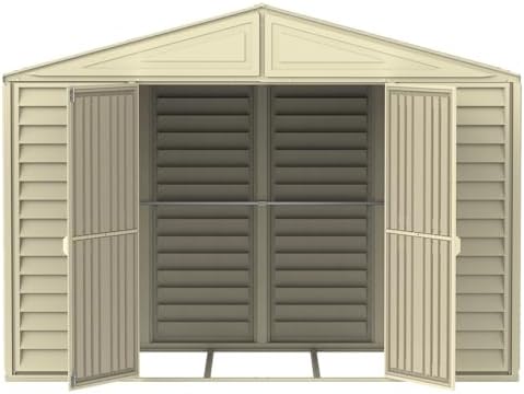 duramax 00283 woodbridge storage shed, off white on a desk or shelf
