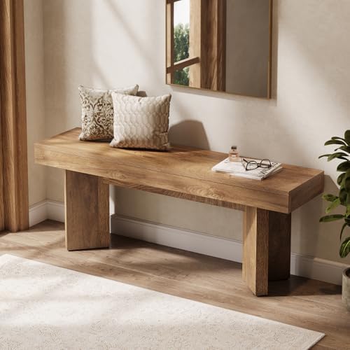 tribesigns 47" wooden entryway bench, farmhouse indoor end, side view