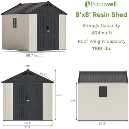patiowell 8x8 ft resin outdoor storage shed with, front angle view