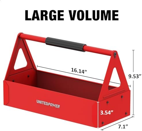 unitedpower handy tool box, portable metal tote tray shown in use