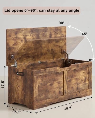 timberer 39.4" storage chest with 2 safety hinges, close-up detail