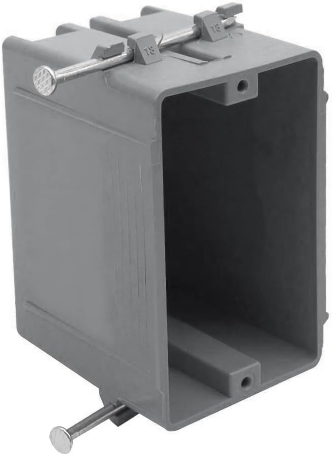 1-Gang PVC New Work Outlet Box,18 Cubic Inch Switch Box | Gray New Work Electrical Nail Outlet Box,ETL Listed to UL514C and UL263,AWG for 9/14,8/12,7/10(1Pack)