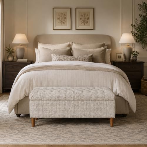 homepop 40" ainsley button tufted storage bench, side view