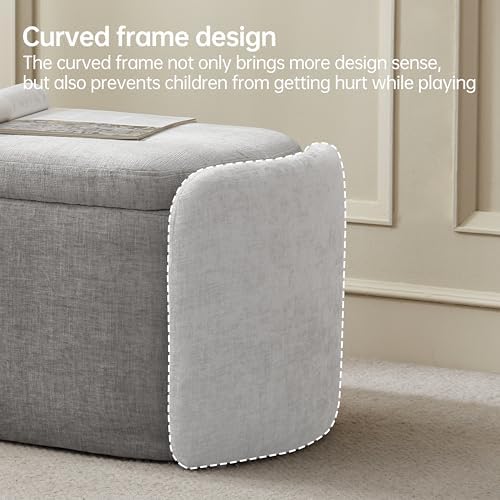 vknow 46" oval storage ottoman bench, upholstered end, side view
