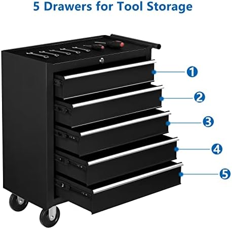 tuffiom 5-drawer rolling tool chest w/drawers & lock showing dimensions