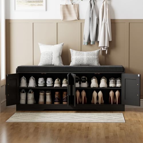 homleke shoe storage bench, 4 doors & thickened, side view