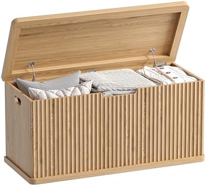 akxomel 37.4" fluted storage chest wooden storage trunk, view 9