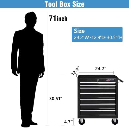 7 drawers rolling tool cart on wheels, multifunctional, close-up detail