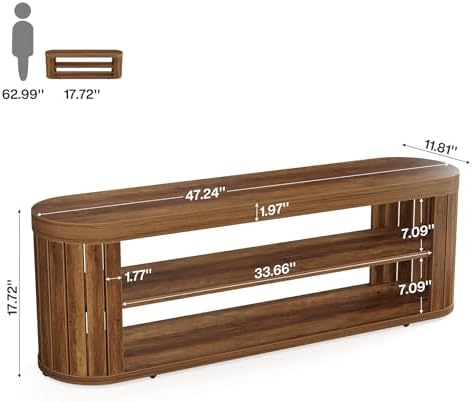 tribesigns 47.2" wooden entryway bench with 2-tier shoe shown in use
