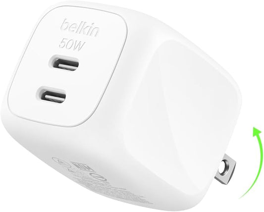 Belkin 2-Port USB C Charger Block 50W, Dual-Port GaN Charger w/ 2x USB C Ports by Belkin