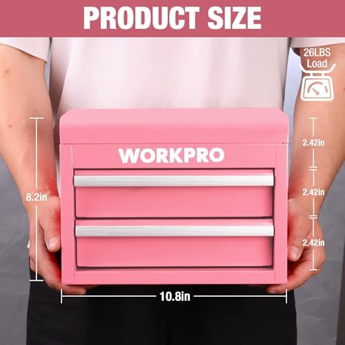 workpro metal mini tool box with 2 drawers shown in use