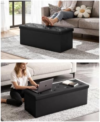 glaxyfur 43" storage ottoman bench, folding ottoman with, side view