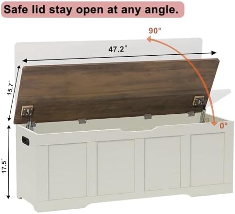 timberer 47.2" storage chest extra large storage bench, close-up detail