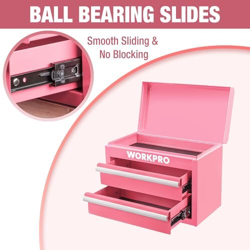 workpro metal mini tool box with 2 drawers, side view