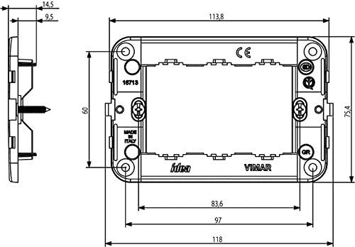 Vimar 16713 3-Module Mounting Frame, Grey
