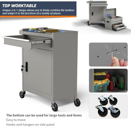 5-drawer high capacity rolling tool box, removable cabinet showing dimensions