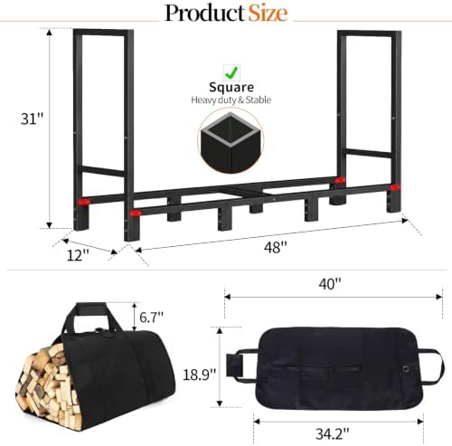 4ft firewood rack indoor outdoor with log carrier, package contents