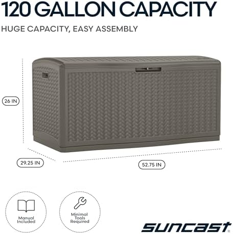 suncast xl deck box, 124 gal, resin wicker, side view