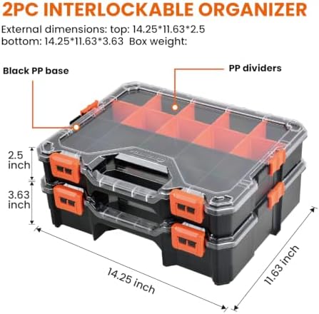 interlockable tool organizer, toolbox with adjustable dividers & shown in use