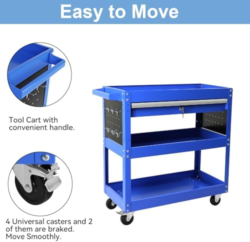 tool chest with wheels, 3-tier rolling tool box showing dimensions