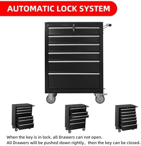 6-drawer rolling tool chest cabinet, large capacity metal showing dimensions