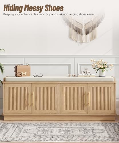 akxomel 47.2" fluted shoe storage bench 4 doors shown in use