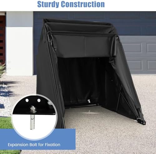 goplus motorcycle storage shed, 136 x 54 x, side view