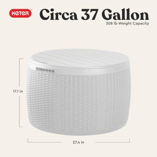 keter circa 37 gallon resin deck box stool shown in use