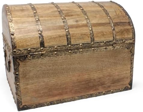nautical cove antiqued finished wood treasure chest with, close-up detail