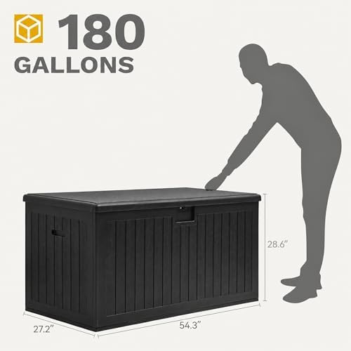 dwvo 180 gallon resin outdoor storage box, xxl, front angle view