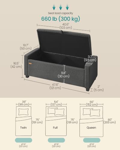 songmics storage ottoman, 48 inches long bed end shown in use