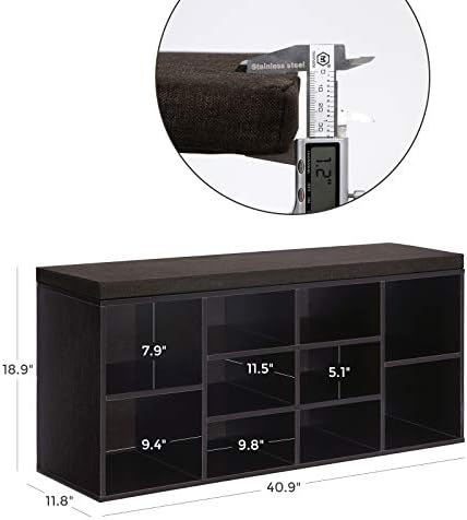 vasagle shoe bench with cushion, 10 compartments, 11.8, close-up detail
