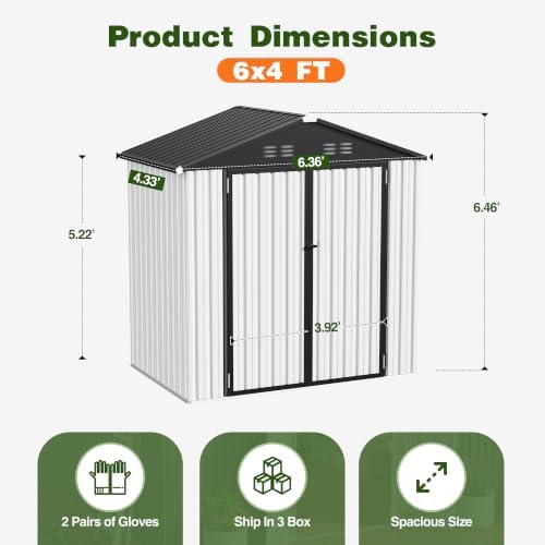 4 ft outdoor storage shed, waterproof metal garden shown in use