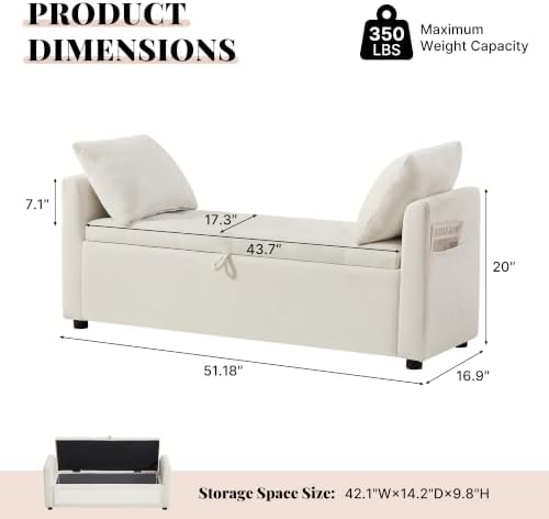51" end of bed storage bench, upholstered chenille shown in use