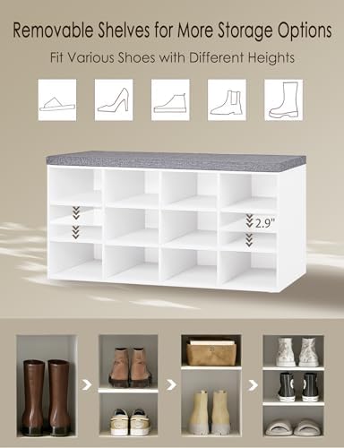 dinzi lvj shoe storage bench with cushion, 40.9", front angle view